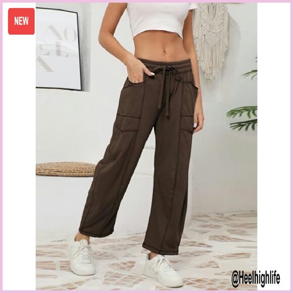 Wide Leg Sweatpants with Drawstring Waist & Pockets - Cotton Blend Lounge Pants - Picture 5 of 8